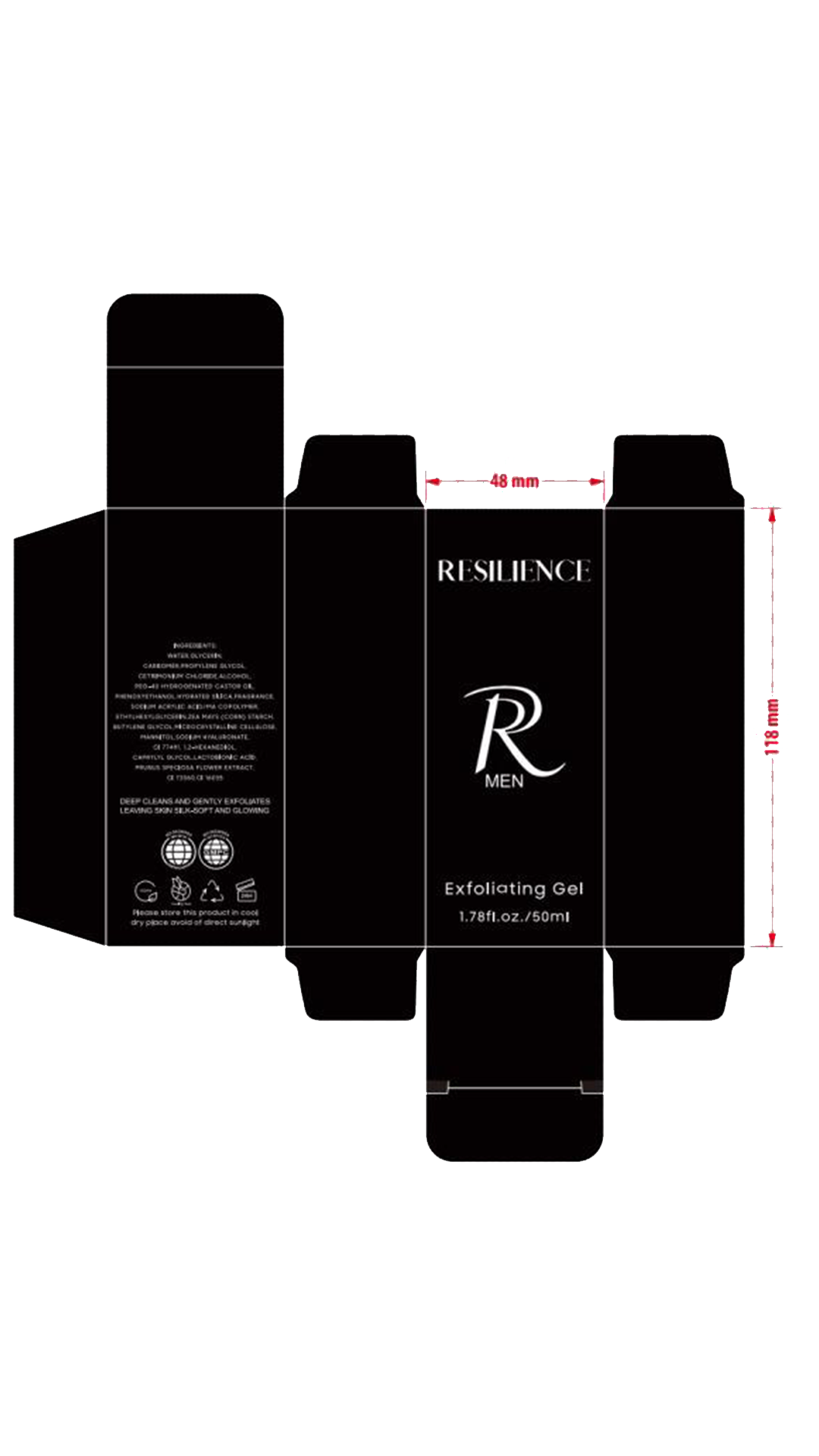 Exfoliating Gel — box dieline flat view